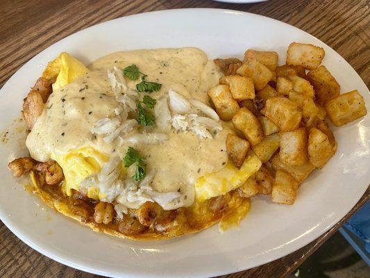 Seafood medley omelette