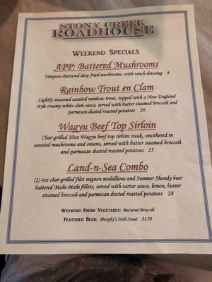 Specials menu