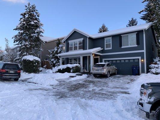 Evening Blue Hardi plank siding installed by Landmarkroof.com.  Very happy with the quality job that Rener and team did!