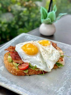 Avo Toast ($13)- w/2 eggs(6), & 2 duck bacon(halal-2 slices $7) = delicious, but not worth $26