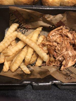 The other pulled chicken sandwich plate w/ literally about 15 fries.