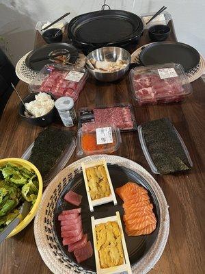 Korean bbq and sashimi for dinner. 168 Market had all the things!