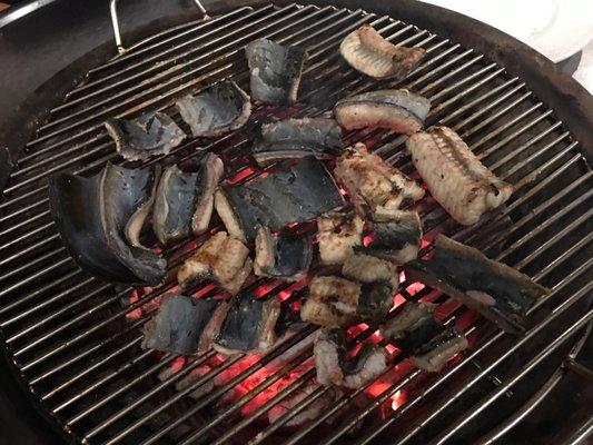 Eel being cooked