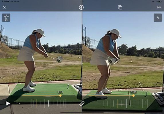 Major improvement! Giving a golf lesson at Sorrento Canyon Golf Center to a woman. San diego golf lessons with highly rated PGA Associat