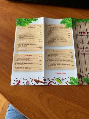 Backside of take out menu