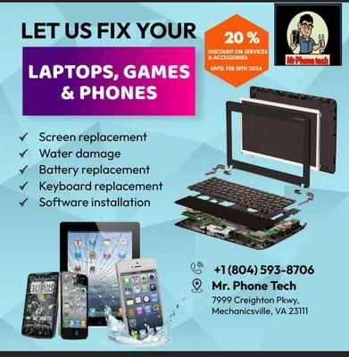 We fix all devices from laptops to consoles to phones anything you need fixing come on down we will fix it fast cheap and with quality