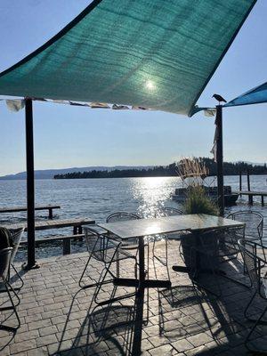 Lakeside patio at waters edge.