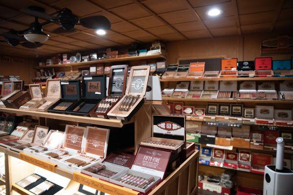 Well stocked humidor with your conventional cigars and a large selection of boutique cigars.