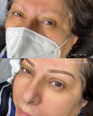 Before& after Ombré powder brows