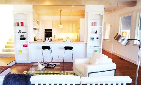 Staging project Marin county:  Family room into kitchen