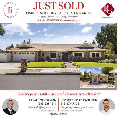 Just sold this wonderful home in Porter Ranch right before Christmas! We were able to get a great deal for our client and close in 7 days!