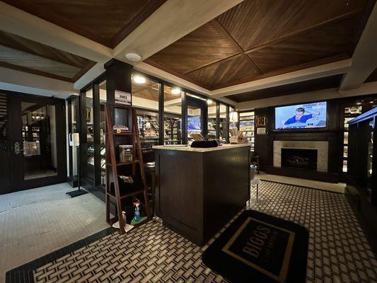 Retail counter and humidor.