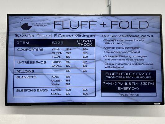 Fluff and fold pricing