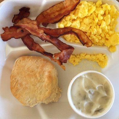 Bacon Platter w/ Scrambled Eggs, Biscuit & Gravy: PG's