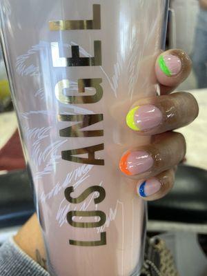 French manicure with fluorescent colors for the summer. By John.