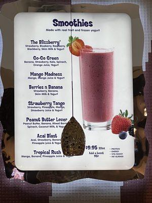 Smoothies menu