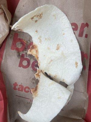 Over a third of my burrito was just tortilla! (I unrolled my burrito to show that nothing was inside!)