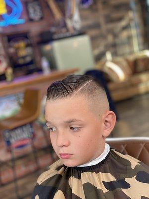 Kids zero fade combover with hard part