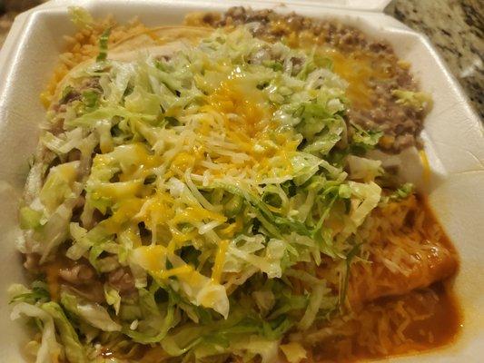 Enchilada and tostada plate. AWESOME beans.