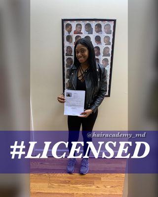 She passed her Licensing Exam! She is officially a LICENSED COSMETOLOGIST! You can be too! Call us to find out more (301)459-2509.