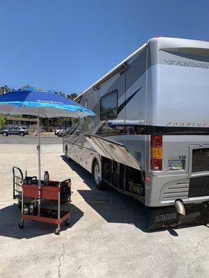 Removing and replacing old RV 6volt batteries right here in our spacious parking lot at BP Battery