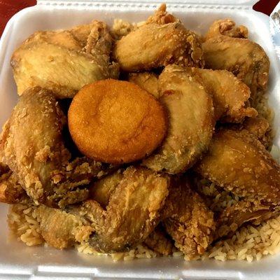 10pc wings w fried rice & biscuit