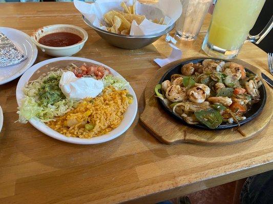 Shrimp fajitas and fixings