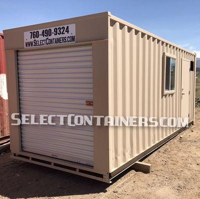 Custom 20' container with paint, roll up door, window, and walk through door.