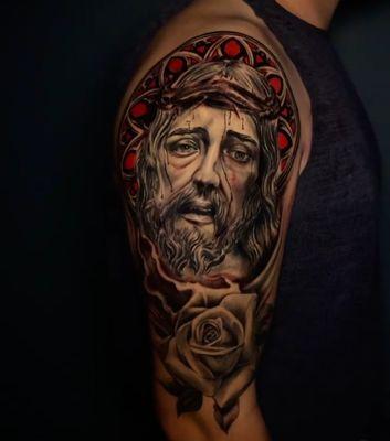 Stunning Jesus Tattoo done by Aaron.