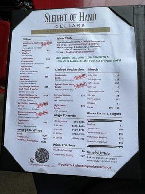 Wine menu