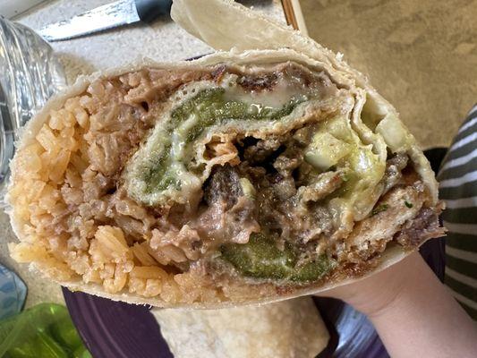 Poblano asada burrito