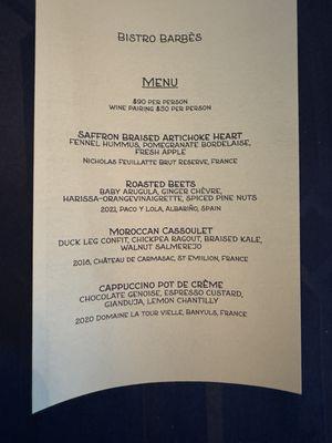 Bistro Barbes Menu