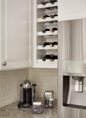 Wine storage and coffee corner in our Whitefish Bay, WI Kitchen remodel