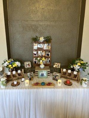 raffle table and photo display