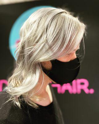 Silver hair color , grey hair color, bleach and tone