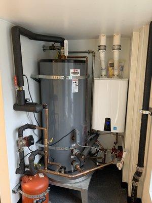 Storage with tankless water heater