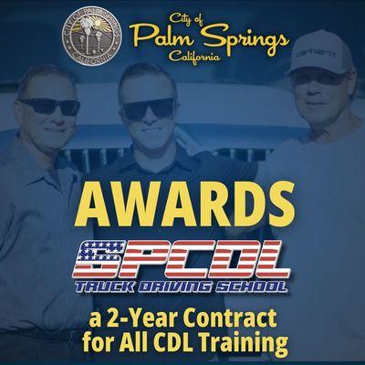 We are Proud to Announce that SPCDL Truck Driving School has been Awarded a 2-Year Contract with The City of Palm Springs! Visit Our Site.