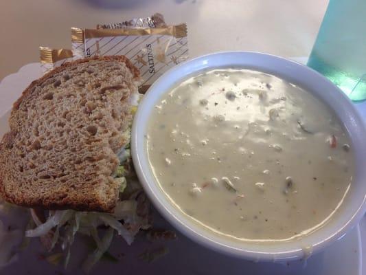 Lunch special $6.75 ~ Chicken Mushroom and Wild Rice Soup and half shredded Turkey sandwich.