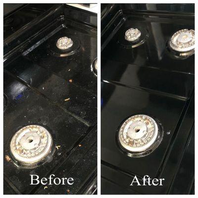 Before and after stovetop clean