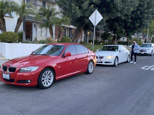 Red BMW Sedan- 2011 328i
 White BMW Coupe- 2008 328xi