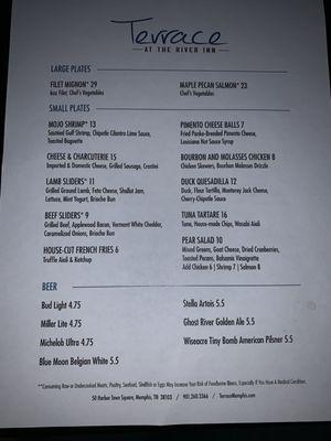 Food and beer menu