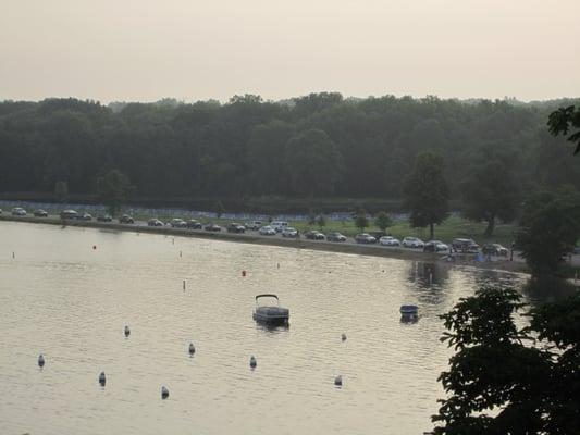 The line of cars waiting to get into the park on race day.