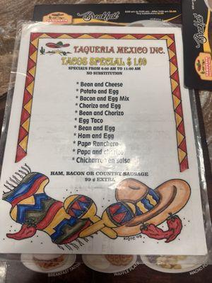 Taco menu