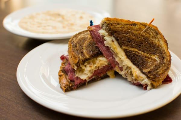 Reuben with a bowl of our homemade Clam Chowder served every Friday!