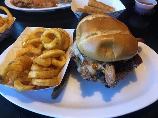 Mushroom swiss burger and delicious fries