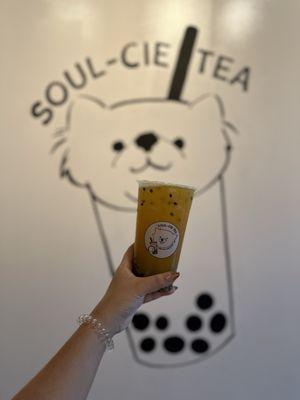 passionfruit green tea with popping lychee boba -- pretty good!