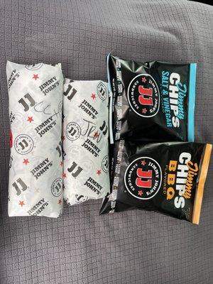 2 wraps & chips to-go @ Jimmy John's.