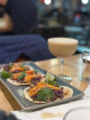 Tacos with coffee based cocktail