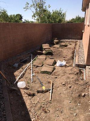 Before pictures (stone edging,lay river rocks and laying new sod/irrigation)