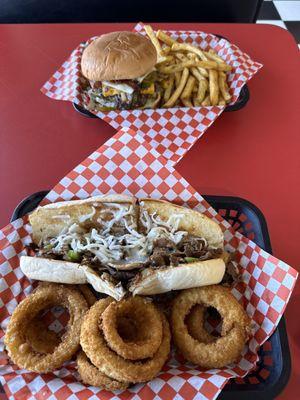 Food was amazing! Made to order! I had the steak sandwich my husband the 1/2 lb. Texas Big Burger and neither one disappointed.